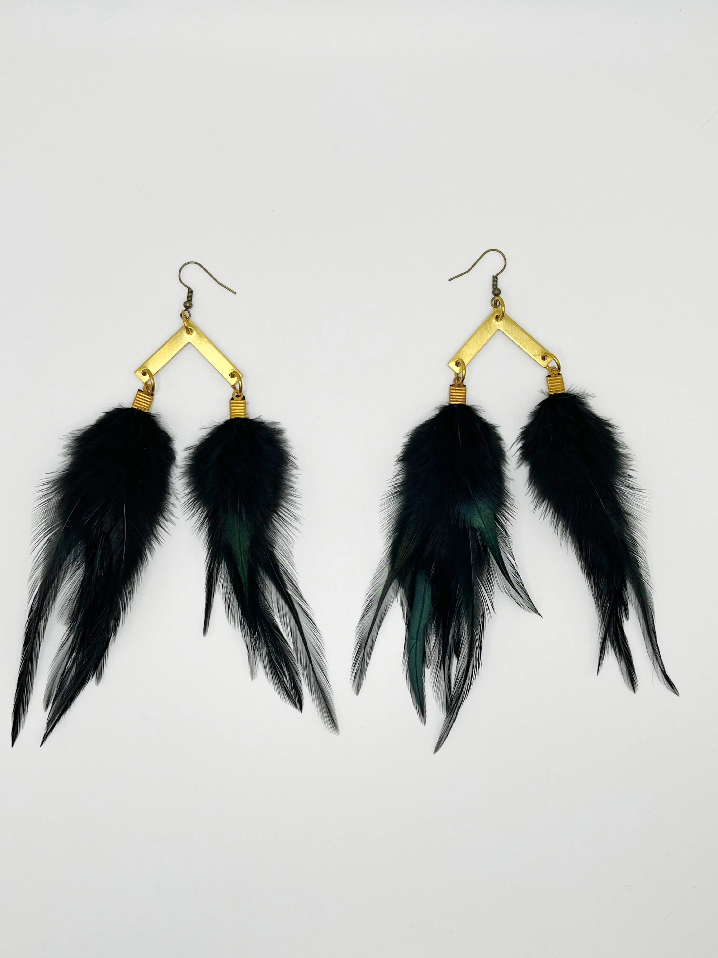 Handcrafted Medium Feather Earrings - Night Black