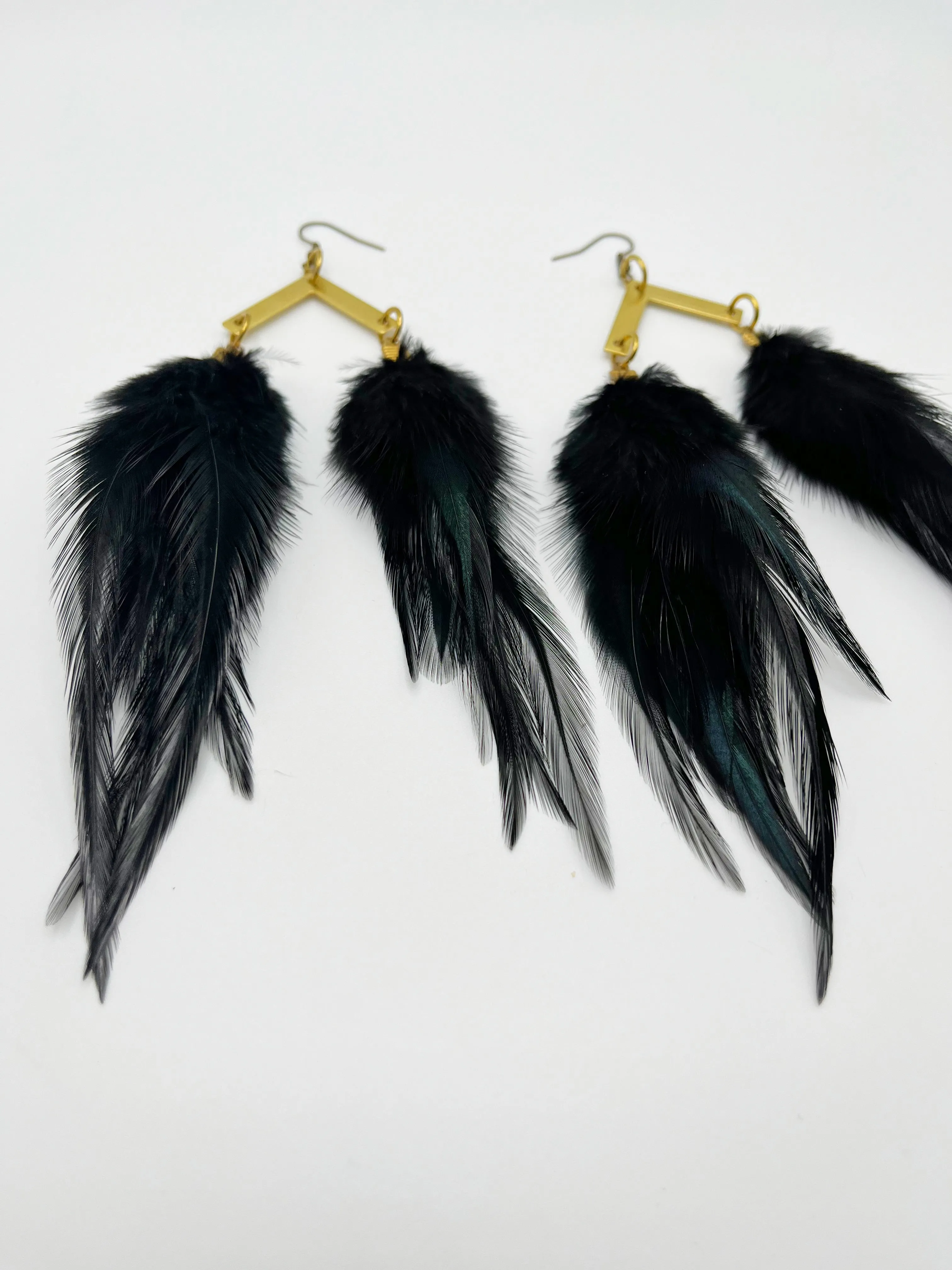 Handcrafted Medium Feather Earrings - Night Black