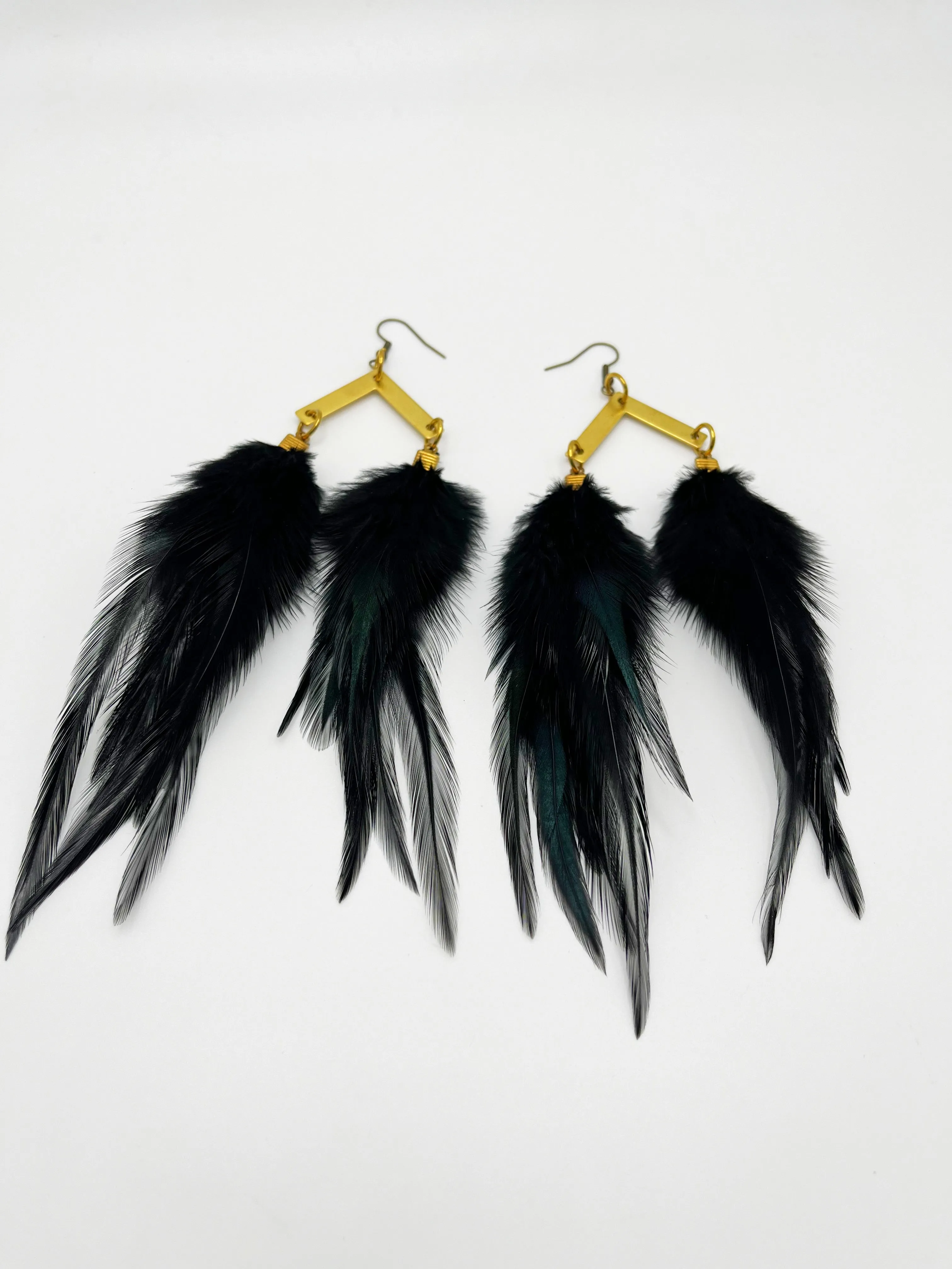 Handcrafted Medium Feather Earrings - Night Black