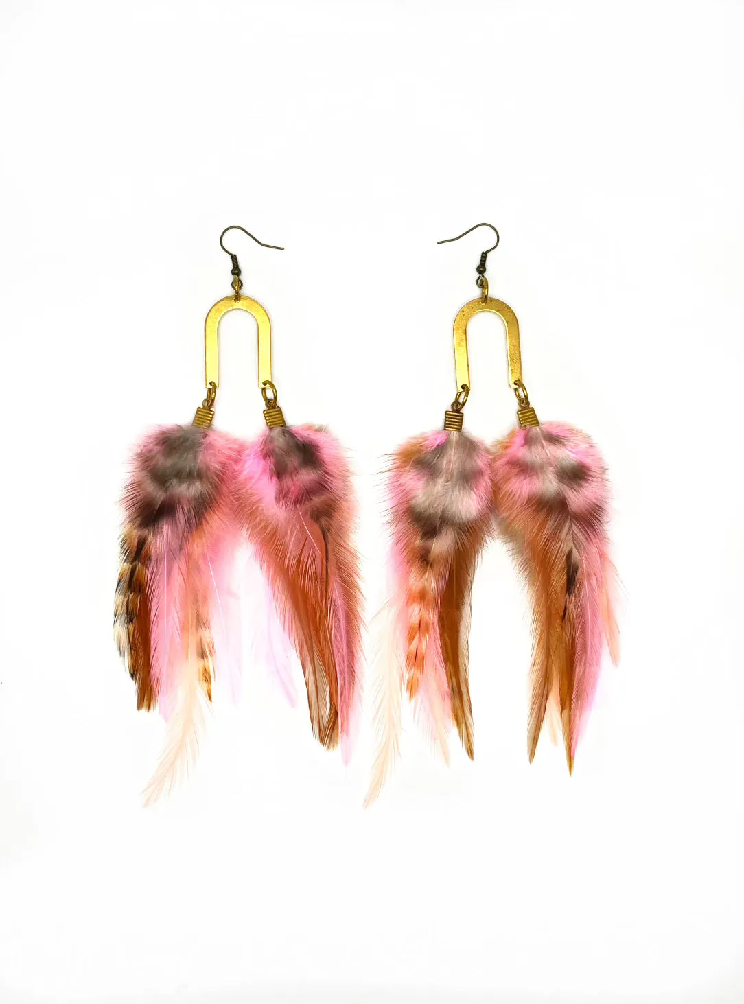 Handcrafted Medium Feather Earrings - Pink Dawn