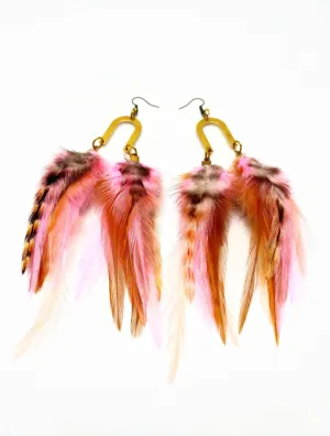 Handcrafted Medium Feather Earrings - Pink Dawn