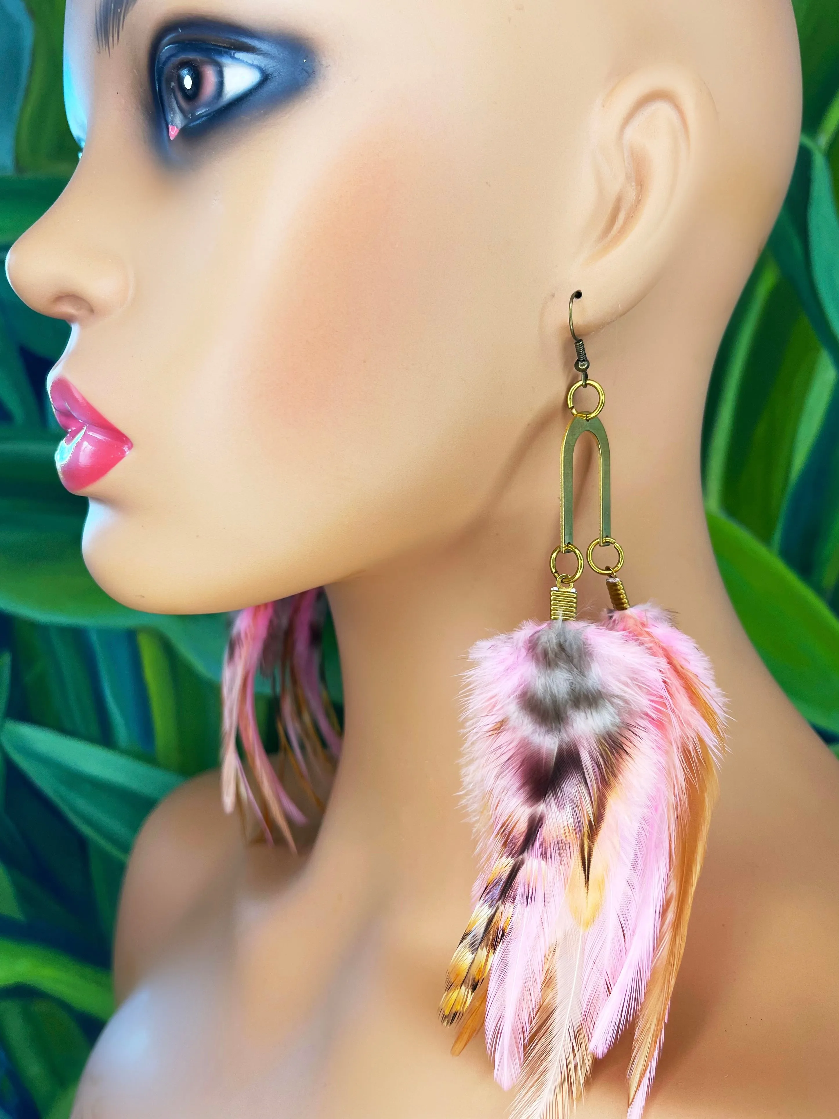 Handcrafted Medium Feather Earrings - Pink Dawn