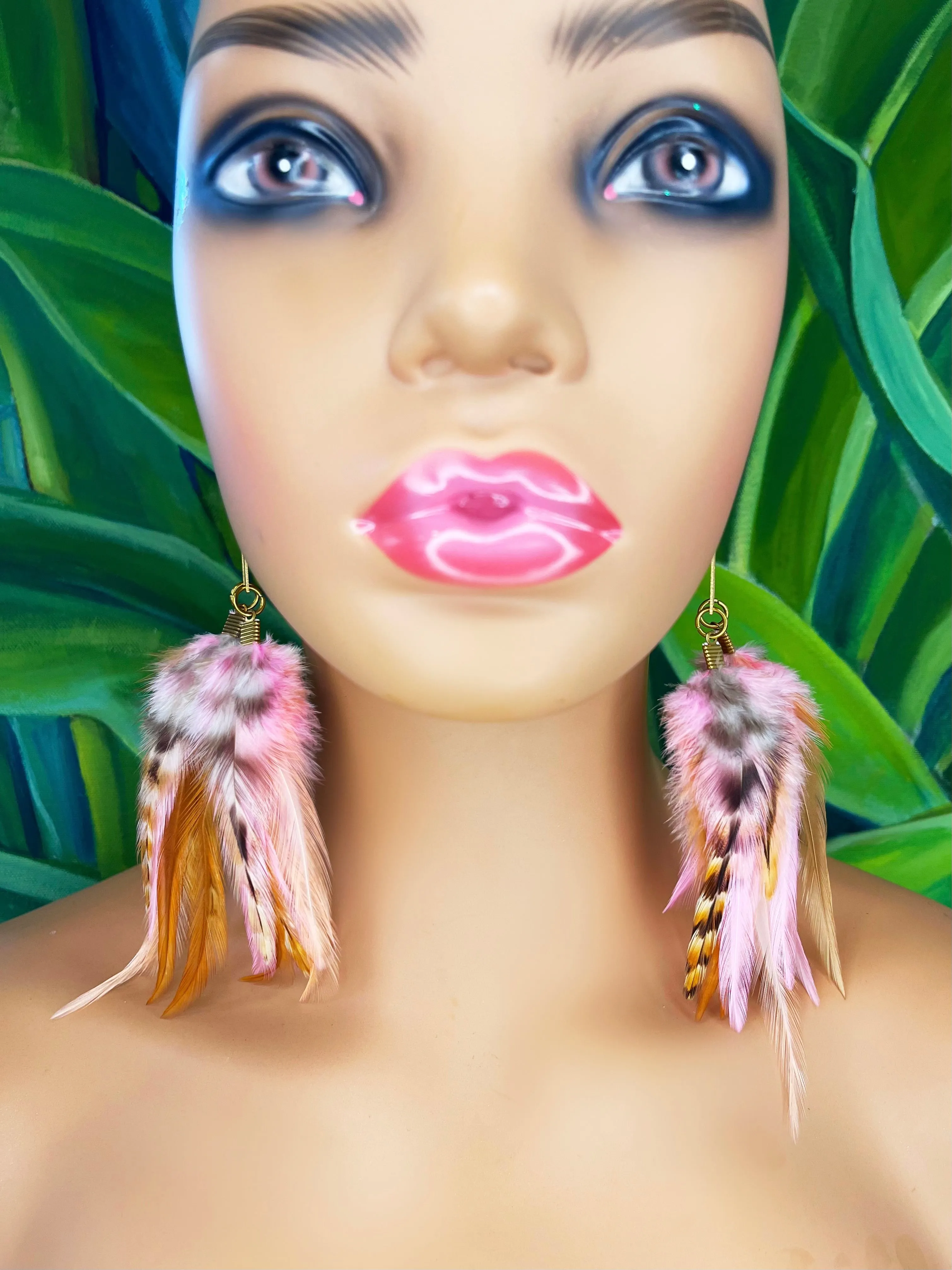 Handcrafted Medium Feather Earrings - Pink Dawn