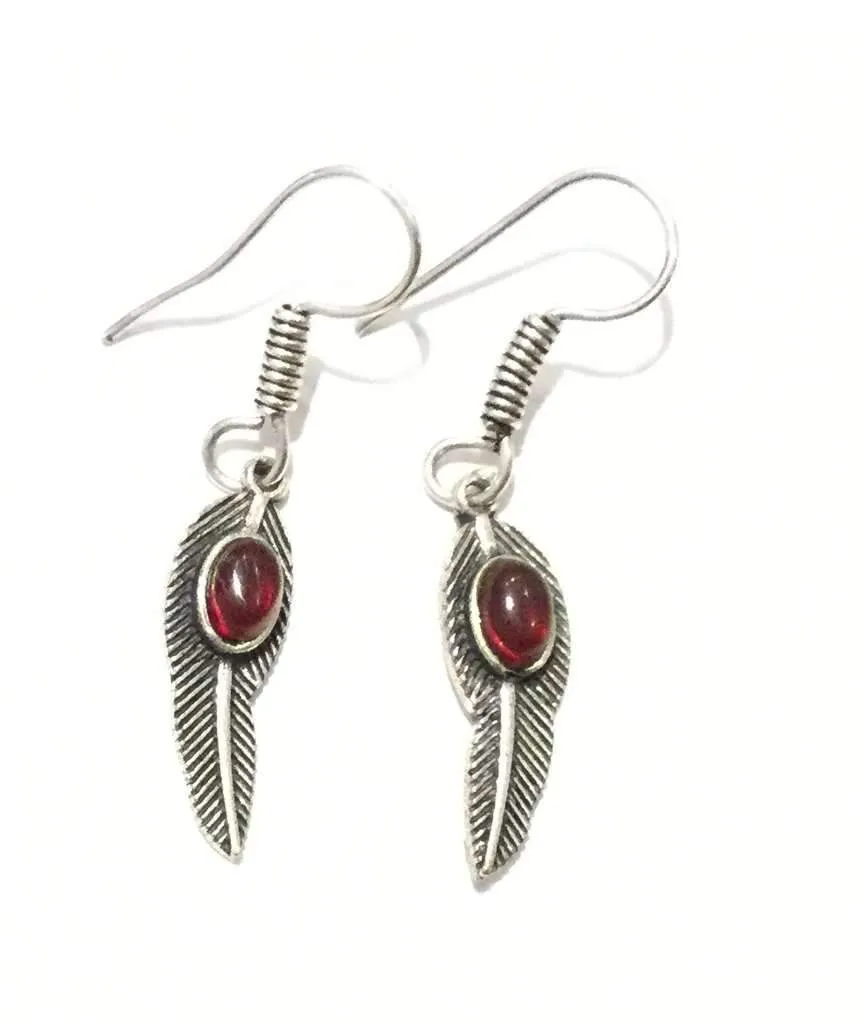 Handmade Feather Stone Leaf Dangling Earrings - Variety of Colors - Hypoallergenic & Adjustable