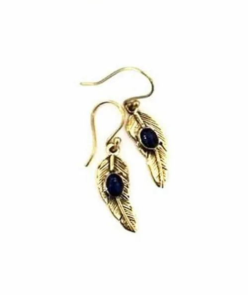 Handmade Feather Stone Leaf Dangling Earrings - Variety of Colors - Hypoallergenic & Adjustable