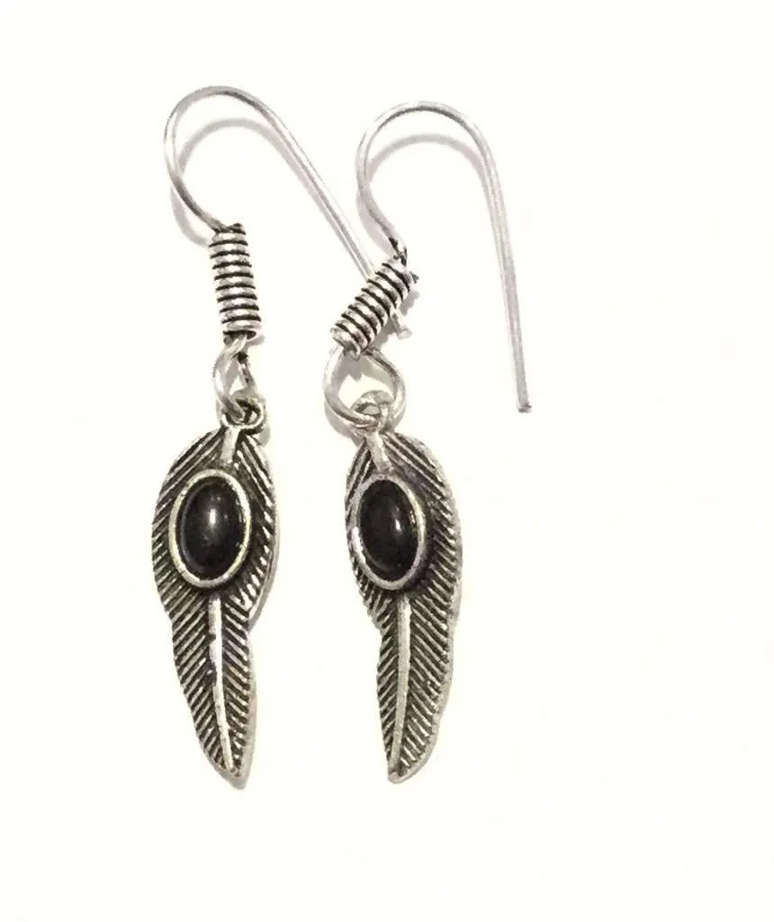 Handmade Feather Stone Leaf Dangling Earrings - Variety of Colors - Hypoallergenic & Adjustable