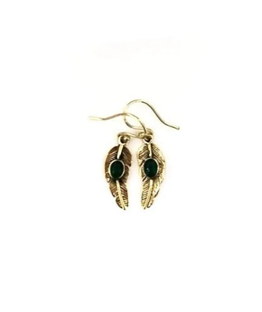 Handmade Feather Stone Leaf Dangling Earrings - Variety of Colors - Hypoallergenic & Adjustable