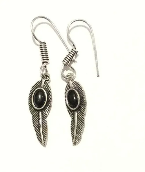 Handmade Feather Stone Leaf Dangling Earrings - Variety of Colors - Hypoallergenic & Adjustable