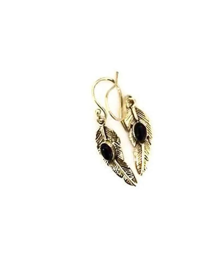 Handmade Feather Stone Leaf Dangling Earrings - Variety of Colors - Hypoallergenic & Adjustable