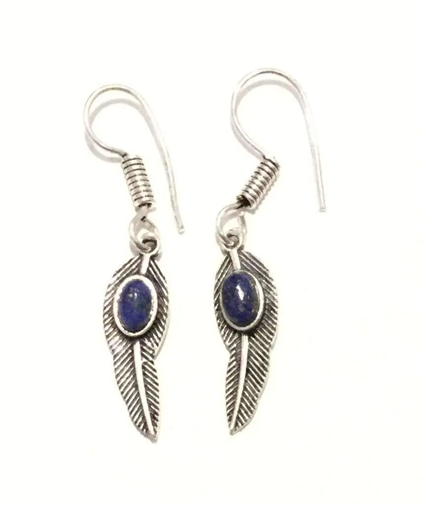 Handmade Feather Stone Leaf Dangling Earrings - Variety of Colors - Hypoallergenic & Adjustable
