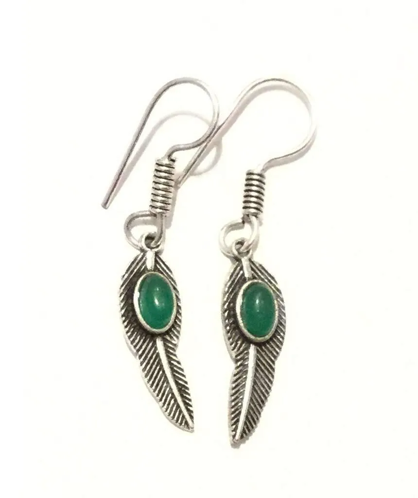 Handmade Feather Stone Leaf Dangling Earrings - Variety of Colors - Hypoallergenic & Adjustable