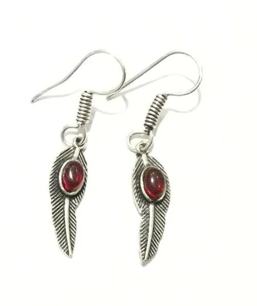 Handmade Feather Stone Leaf Dangling Earrings - Variety of Colors - Hypoallergenic & Adjustable