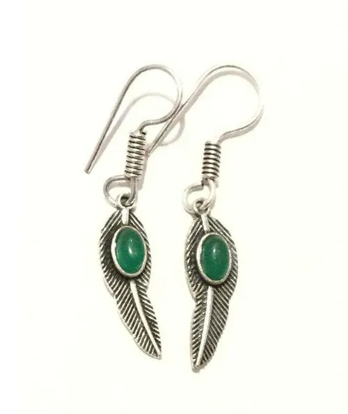 Handmade Feather Stone Leaf Dangling Earrings - Variety of Colors - Hypoallergenic & Adjustable