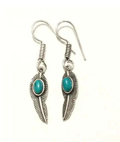 Handmade Feather Stone Leaf Dangling Earrings - Variety of Colors - Hypoallergenic & Adjustable