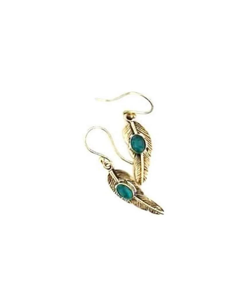 Handmade Feather Stone Leaf Dangling Earrings - Variety of Colors - Hypoallergenic & Adjustable