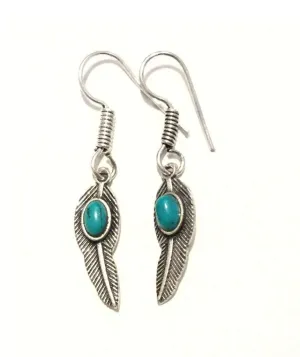 Handmade Feather Stone Leaf Dangling Earrings - Variety of Colors - Hypoallergenic & Adjustable