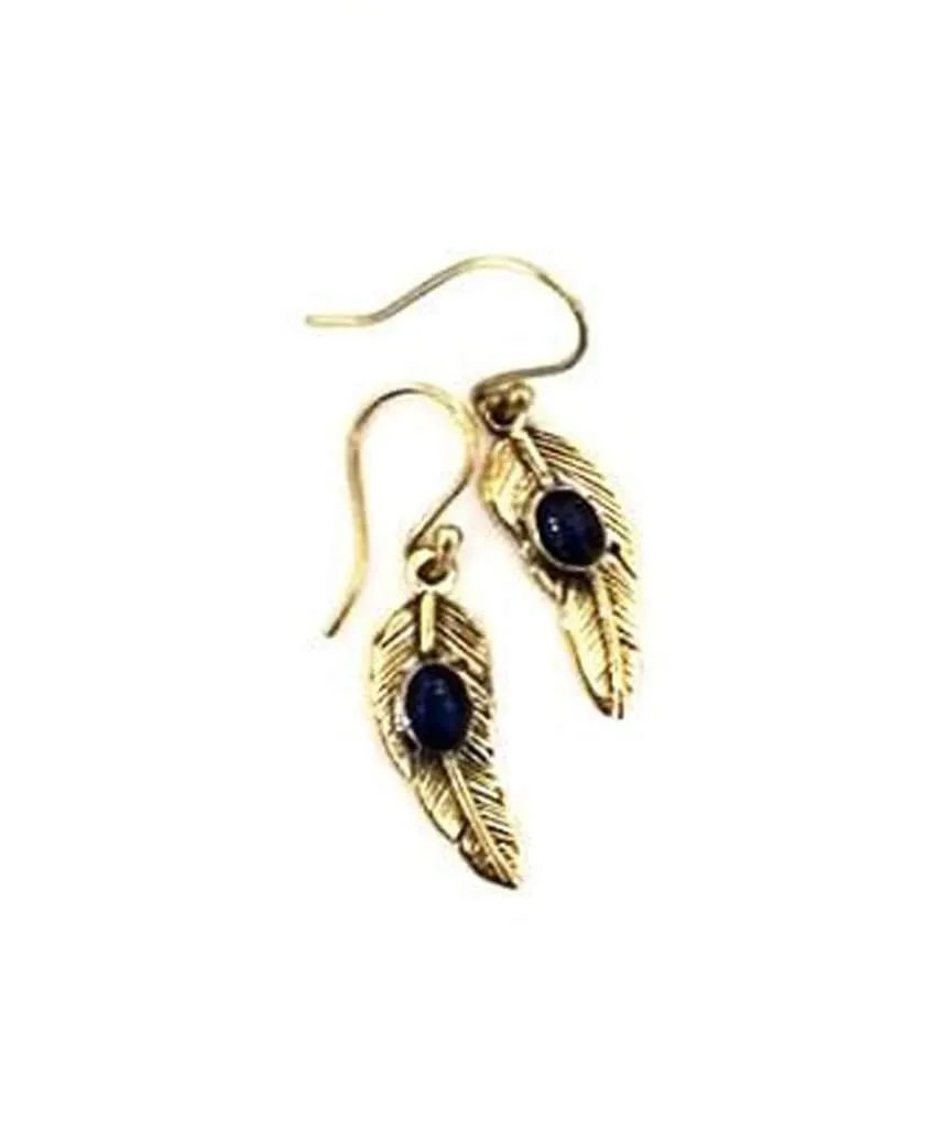 Handmade Feather Stone Leaf Dangling Earrings - Variety of Colors - Hypoallergenic & Adjustable