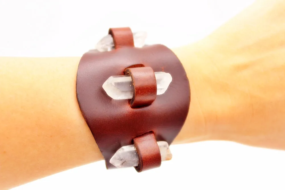 Handmade genuine  leather gem stone crystal holder bracelets/ cuffs single band(Without stones)(6 pack/$ 10 ea.)