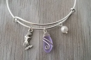 Handmade in Hawaii, wire wrapped "Magical Color Changing" Purple sea glass bracelet, Sea glass jewelry, Mermaid