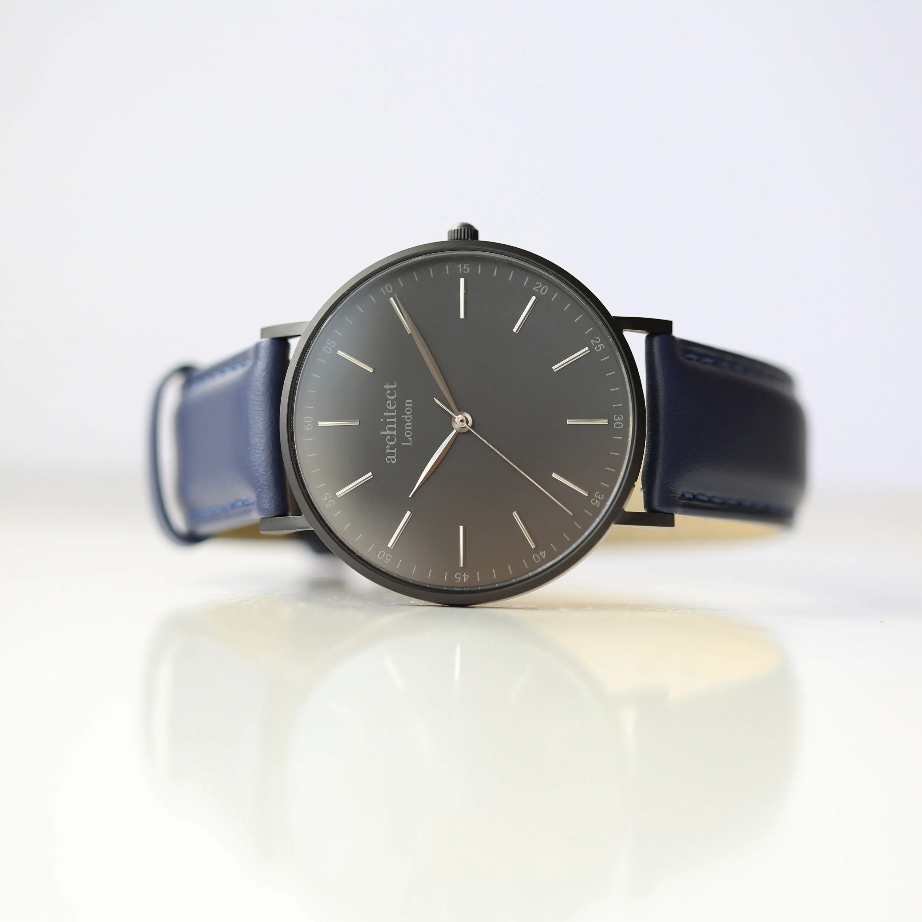 Handwriting Engraving - Men's Minimalist Watch   Admiral Blue Strap