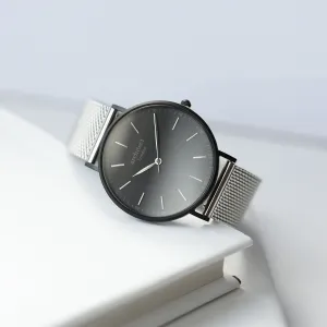 Handwriting Engraving - Men's Minimalist Watch   Steel Silver Mesh