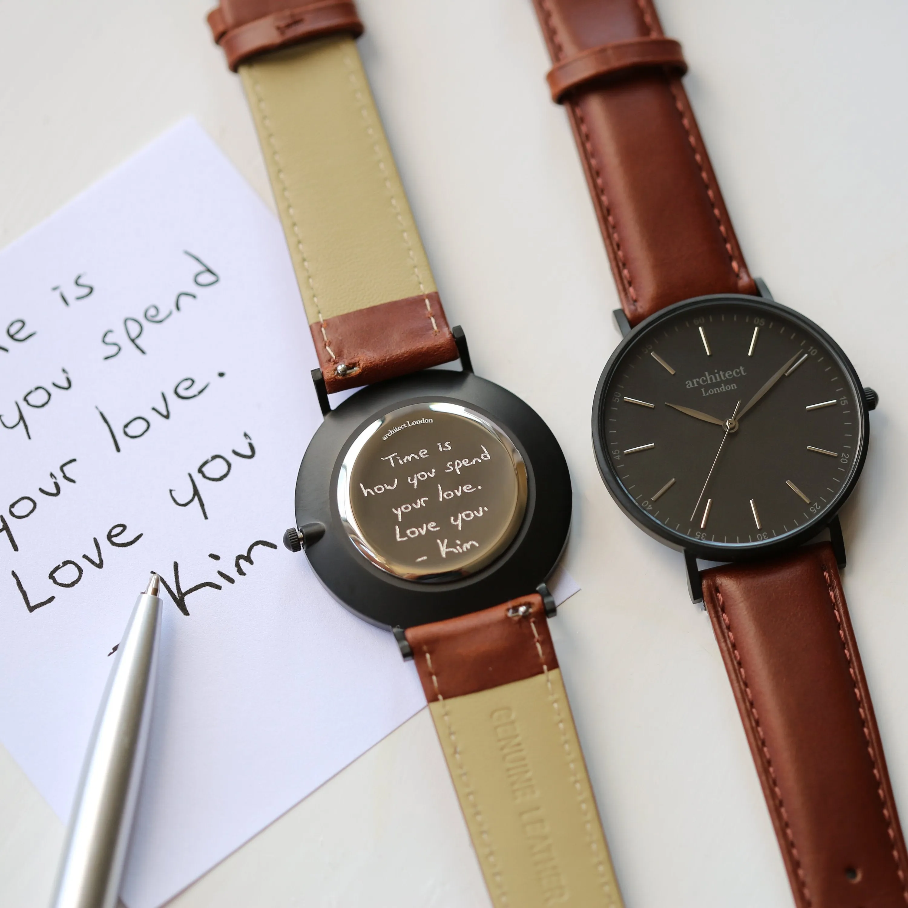 Handwriting Engraving - Men's Minimalist Watch   Walnut Strap