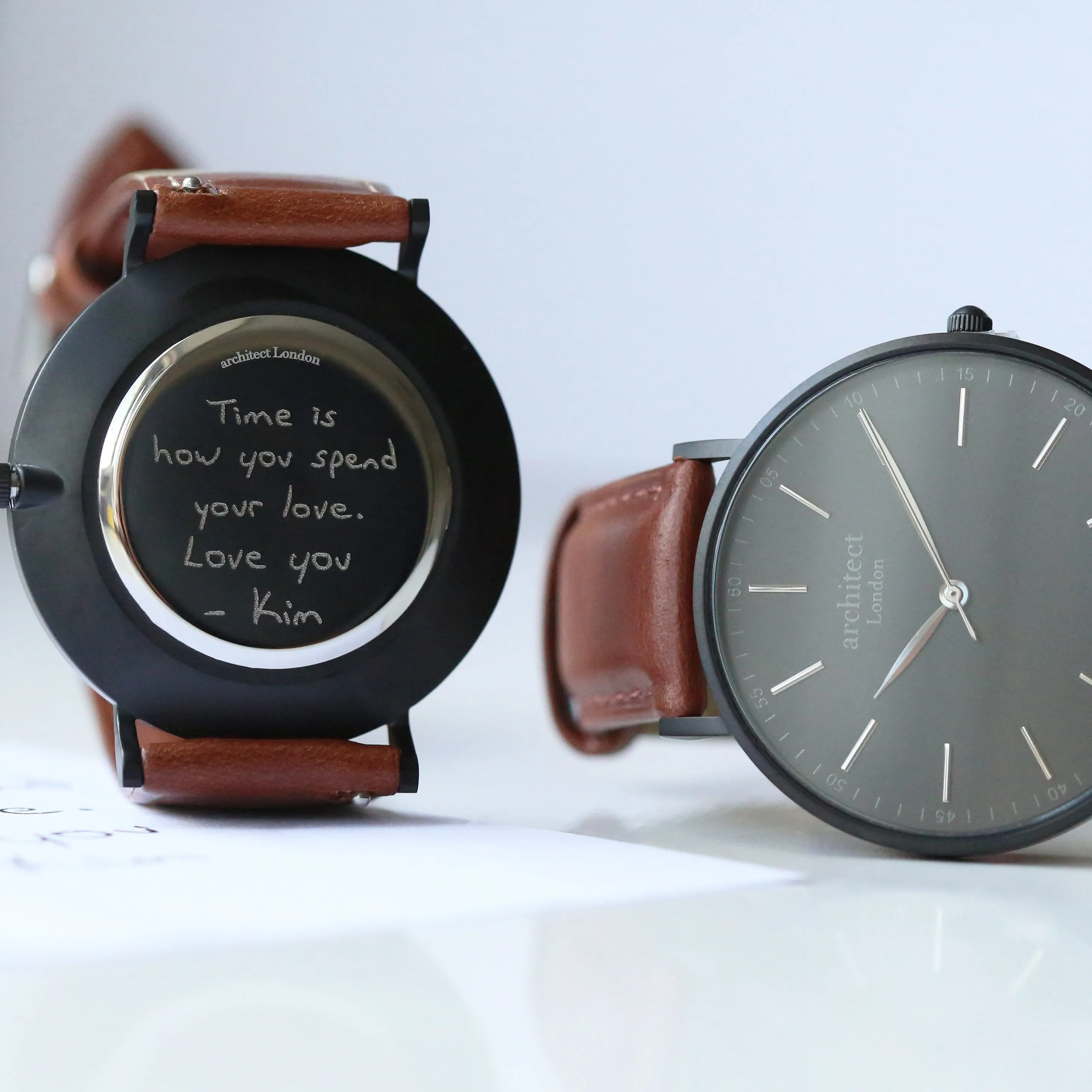 Handwriting Engraving - Men's Minimalist Watch   Walnut Strap