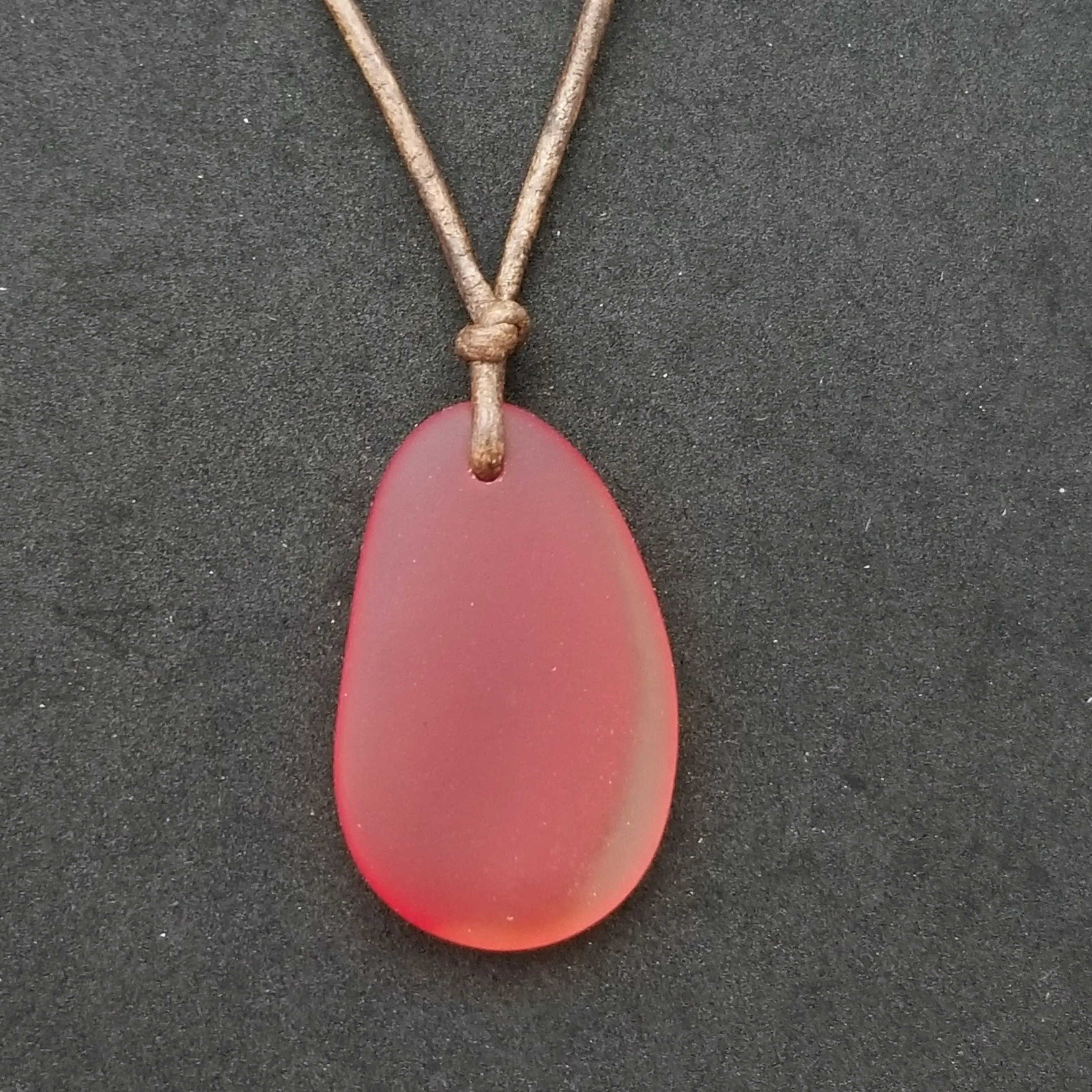 Hawaiian Jewelry "Sunset" Sea Glass Necklace, Red Necklace Leather Cord Necklace, Sea Glass Jewelry Beach Jewelry (January Birthstone Gift)