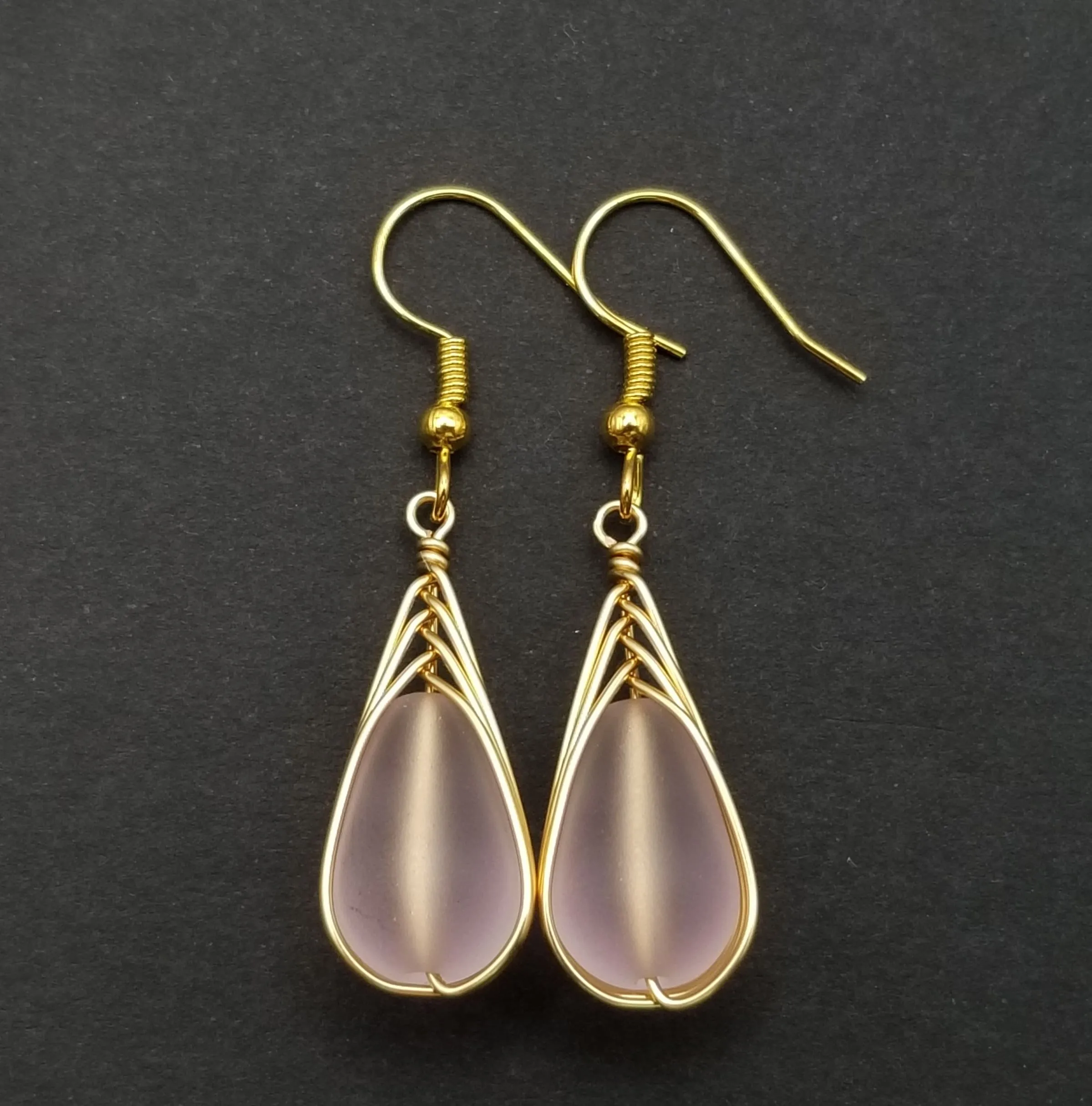 Hawaiian Jewelry Sea Glass Earrings, Gold Braided Pink Earrings, Beach Jewelry For Women (October Birthstone Jewelry)