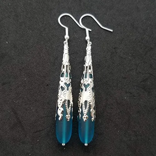 Hawaiian Jewelry Sea Glass Earrings, Teal Earrings Blue Earrings Long Teardrop Earrings, Sea Glass Jewelry For Women, Unique Earrings