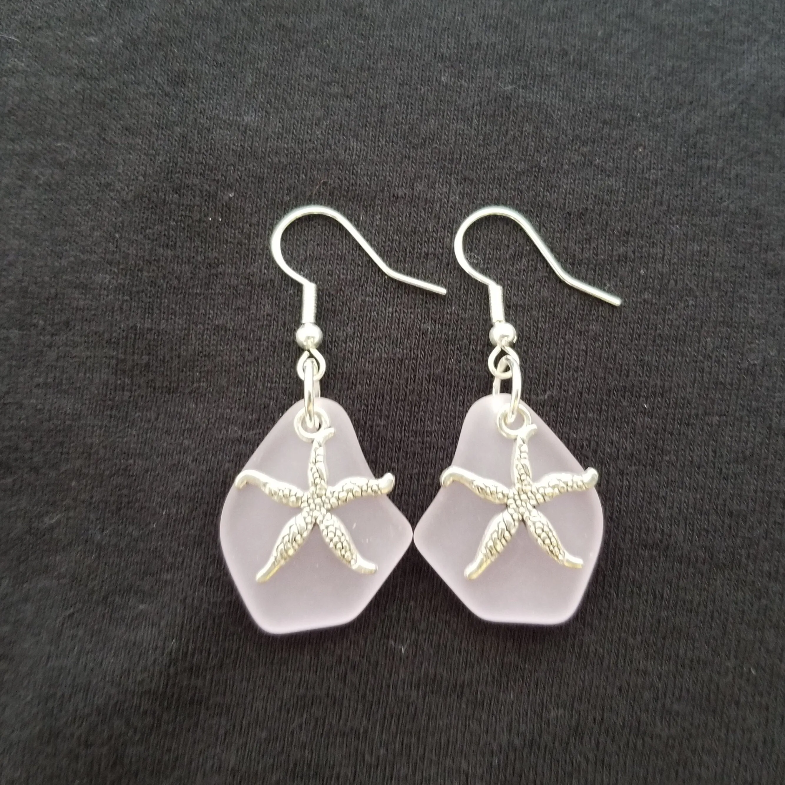 Hawaiian Jewelry Sea Glass Earrings, Twin Starfish Earrings Pink Earrings, Pearl Beach Sea Glass Jewelry Birthday Gift (October Birthstone)