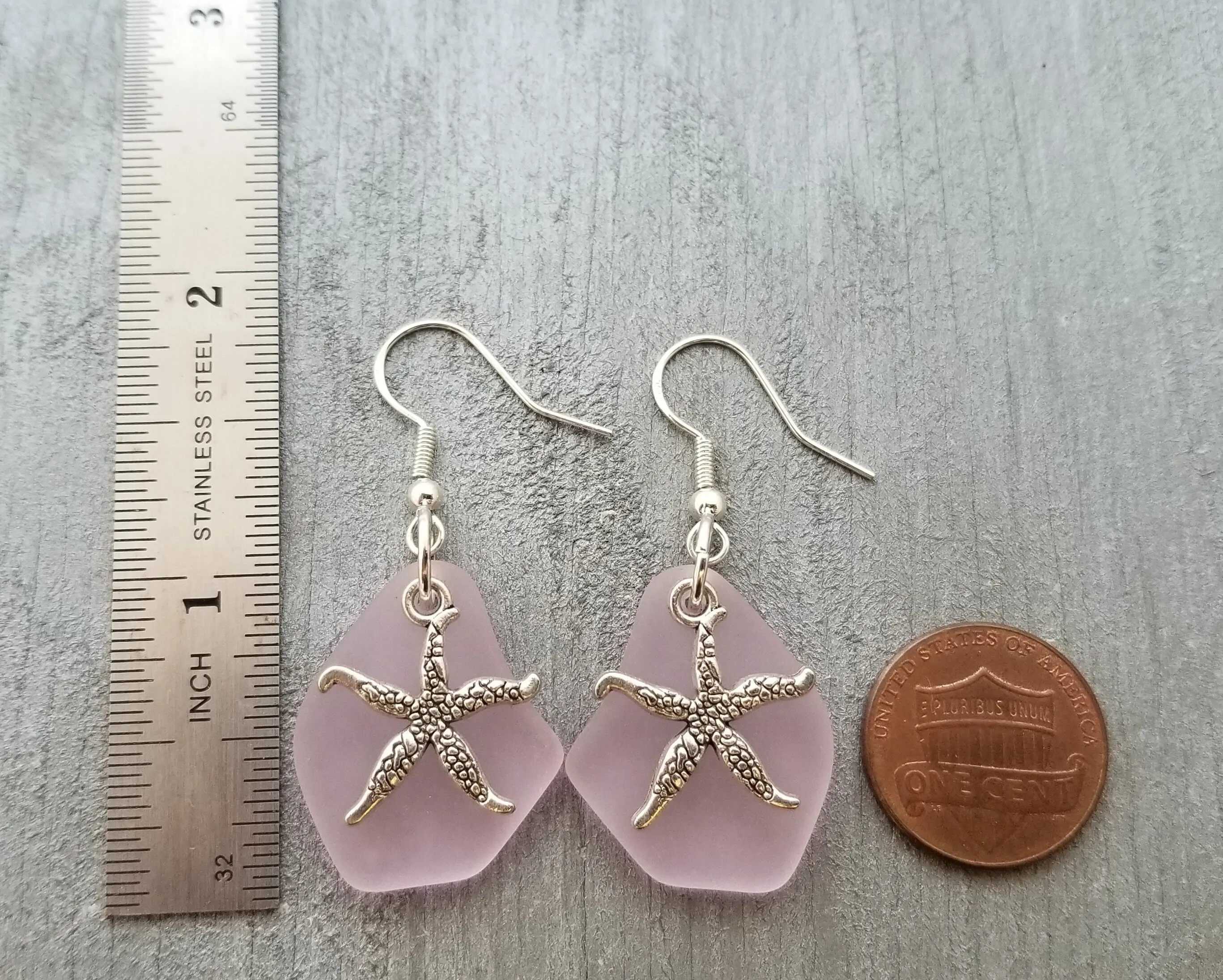 Hawaiian Jewelry Sea Glass Earrings, Twin Starfish Earrings Pink Earrings, Pearl Beach Sea Glass Jewelry Birthday Gift (October Birthstone)
