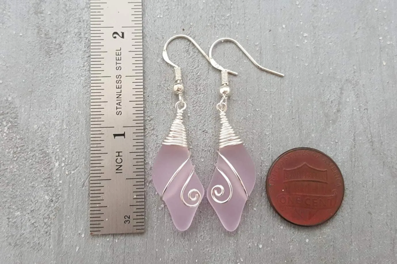 Hawaiian Jewelry Sea Glass Earrings, Wire Wave Earrigns Pink Earrings, Sea Glass Jewelry Beach Jewelry Birthday Gift (October Birthstone)