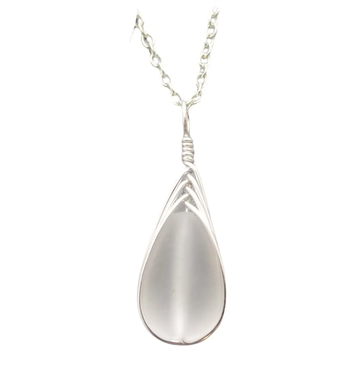Hawaiian Jewelry Sea Glass Necklace, Braided Crystal Necklace Teardrop Necklace, Sea Glass Jewelry Birthday Gift (April Birthstone Jewelry)