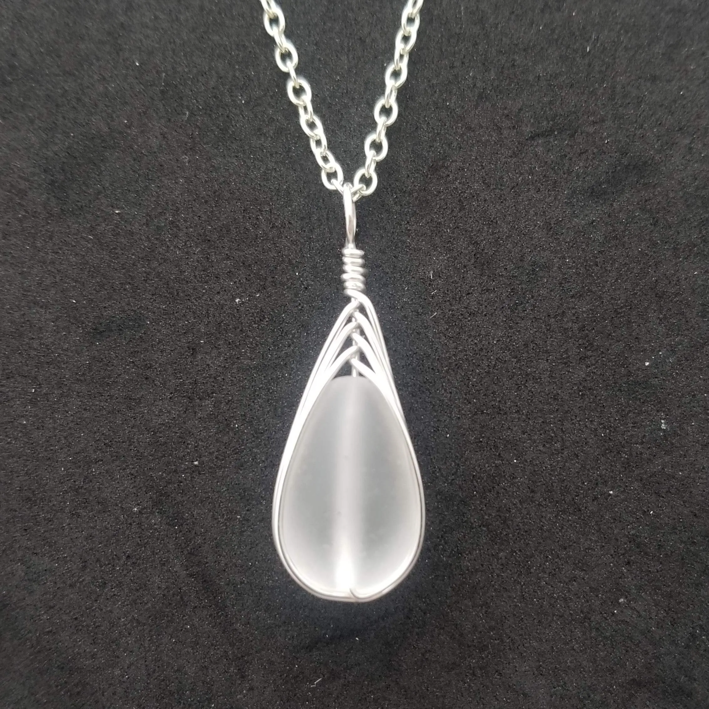 Hawaiian Jewelry Sea Glass Necklace, Braided Crystal Necklace Teardrop Necklace, Sea Glass Jewelry Birthday Gift (April Birthstone Jewelry)
