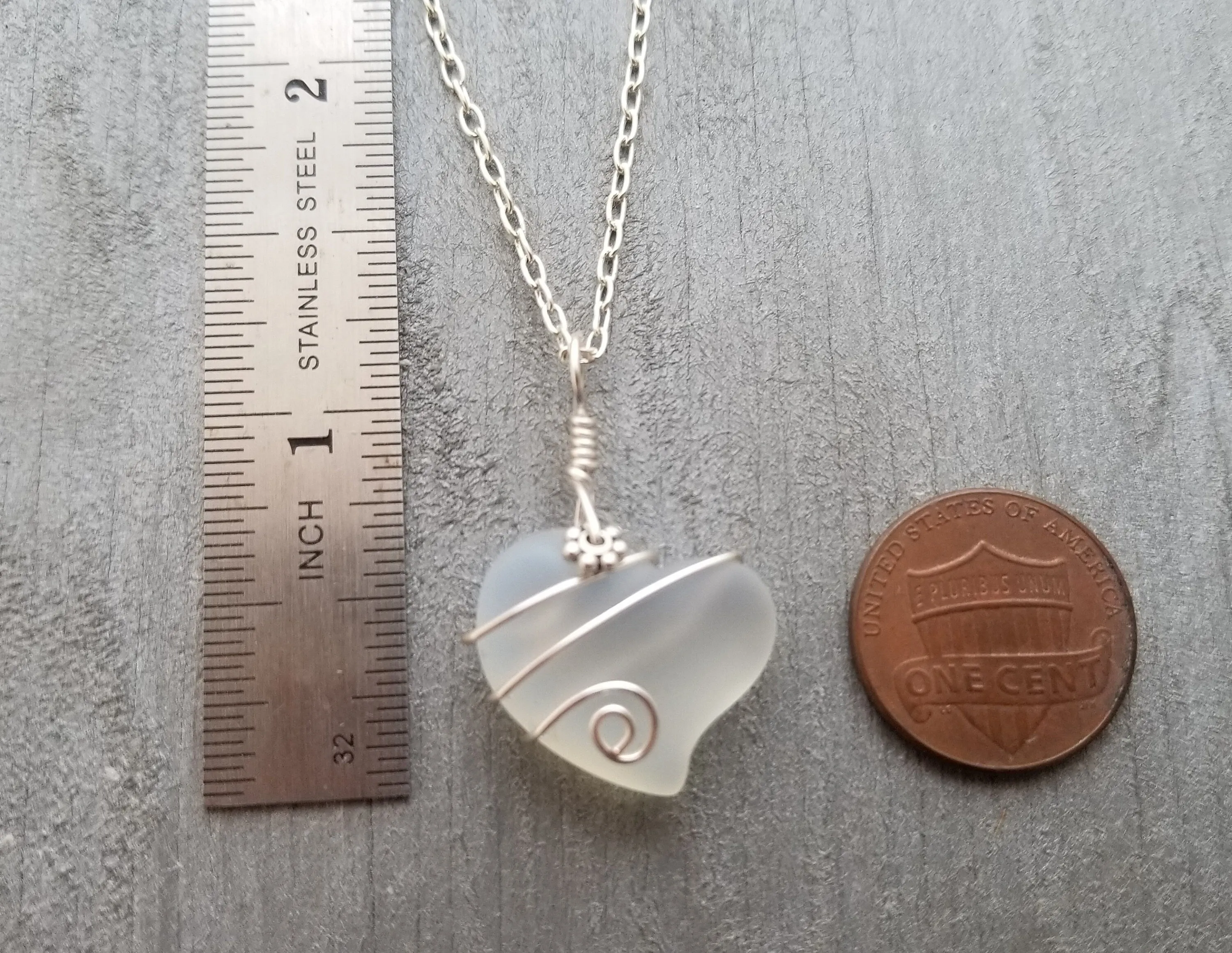 Hawaiian Jewelry Sea Glass Necklace, Wire Heart Necklace Moonstone Necklace, Unique Beach Jewelry Birthday Gift (June Birthstone Jewelry)