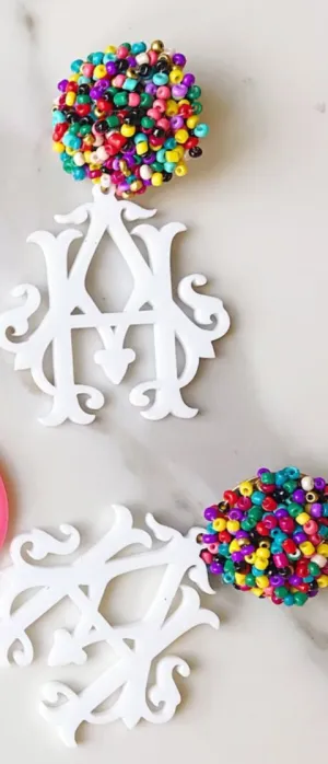 Heirloom 2 Letter Monogram Earrings with beaded topper