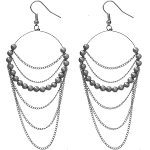 Hematite Beaded Drop Chain Hoop Earrings
