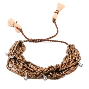 Hematite Stone & Diamond Multi Strand Brown Adjustable Bracelet