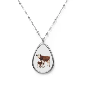Hereford Cow Calf Pair Oval Necklace
