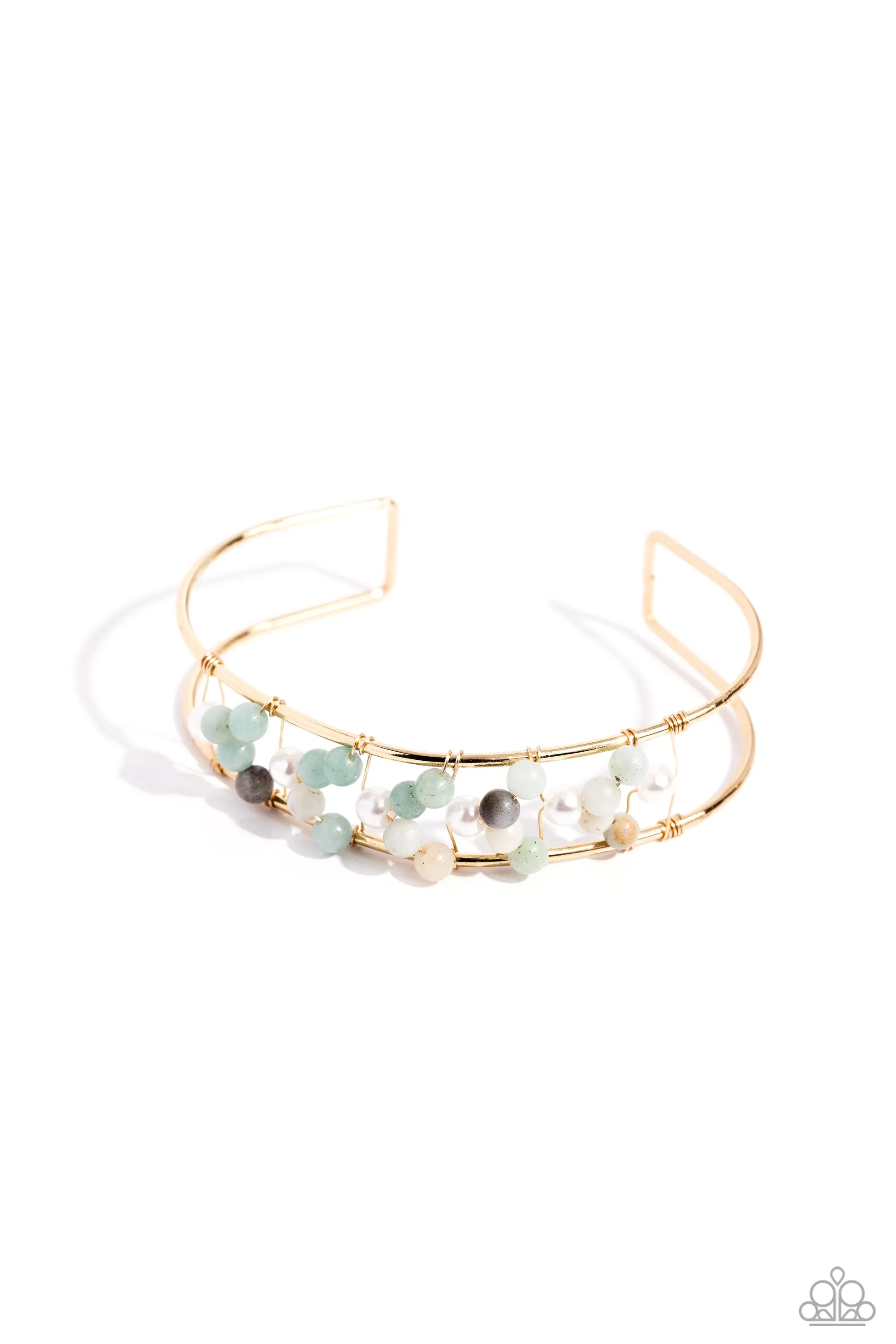 High-WIRE Hallmark - Gold - Blue Stone White Pearl Paparazzi Cuff Bracelet