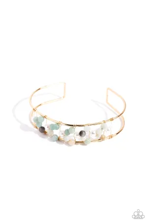 High-WIRE Hallmark - Gold - Blue Stone White Pearl Paparazzi Cuff Bracelet