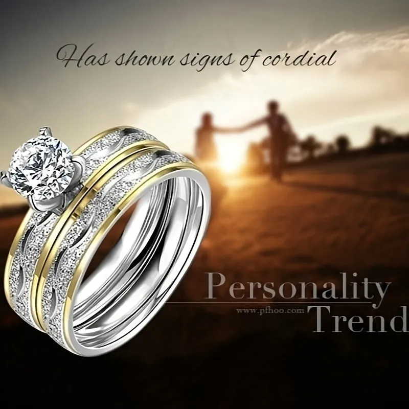 His & Hers Couple Wedding Ring Set Titanium Steel Women's 2Pcs Set & Men's Rings