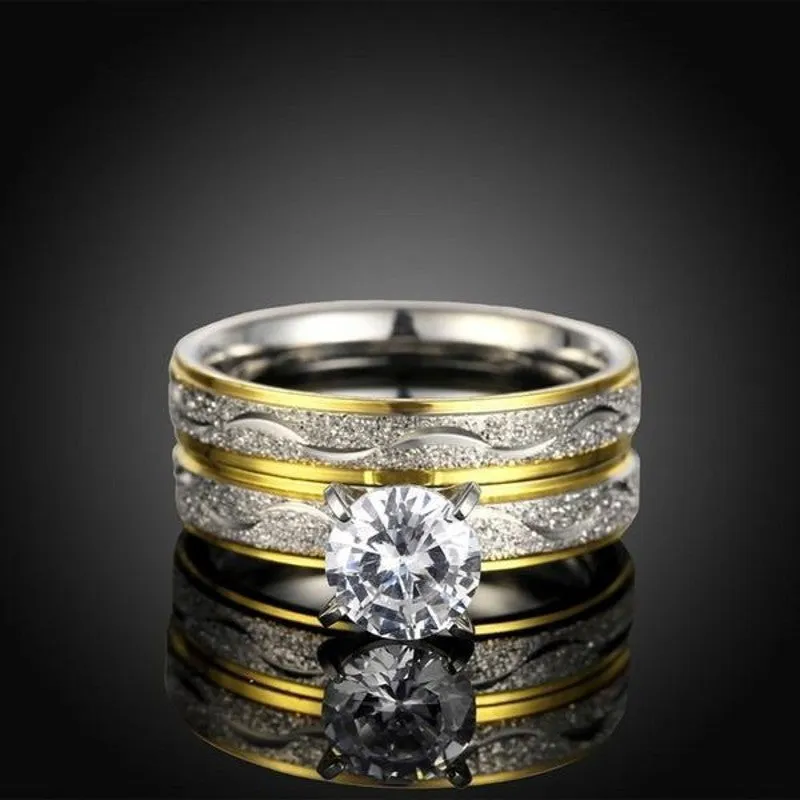 His & Hers Couple Wedding Ring Set Titanium Steel Women's 2Pcs Set & Men's Rings
