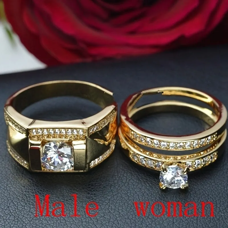 His & Hers Titanium Couple Wedding Rings Set Hot Women's 2Pcs Set & Men's Ring
