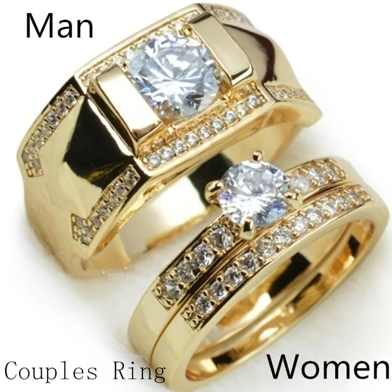 His & Hers Titanium Couple Wedding Rings Set Hot Women's 2Pcs Set & Men's Ring