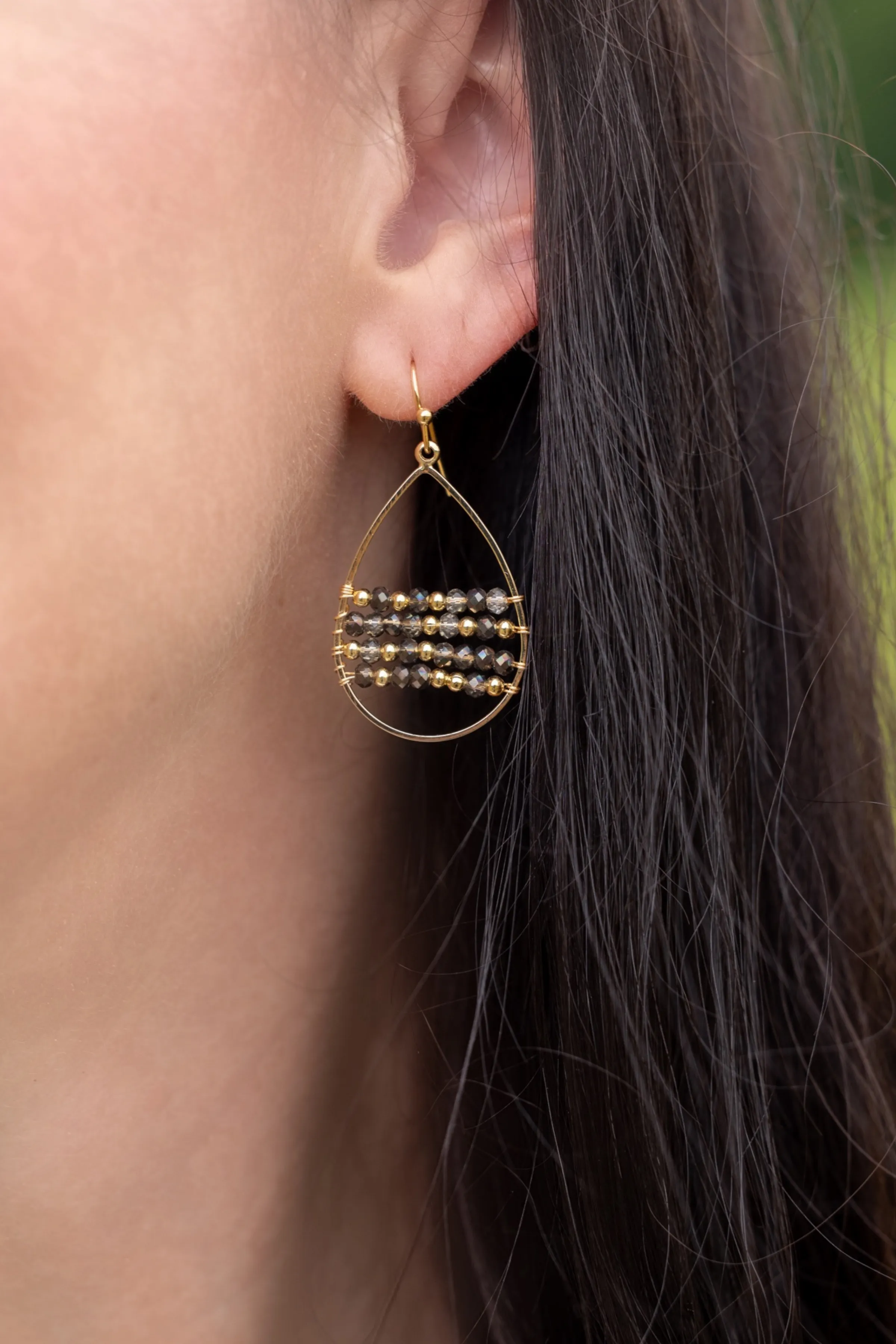 Hoop Beaded Earrings - Dark Gray