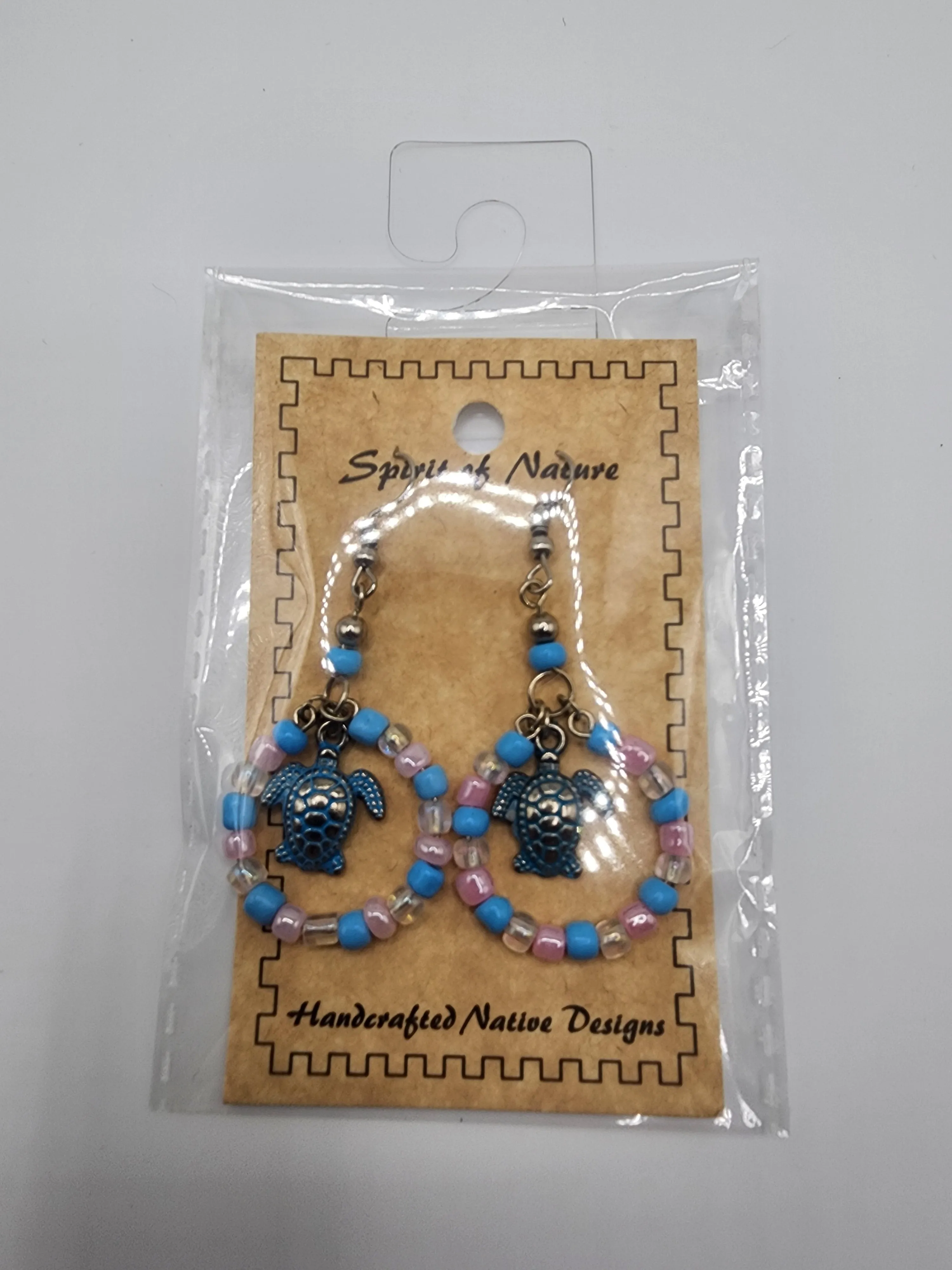 Hoop - Beaded Earrings - Turtle Pendant - Assorted Colours