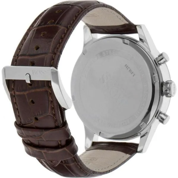 HUGO BOSS Aeroliner Brown Leather Strap Grey Dial Chronograph Quartz Watch for Gents - HUGO BOSS 1512570