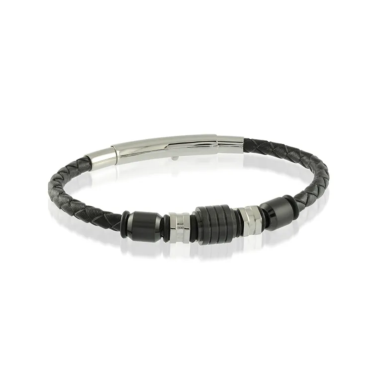 Hybrid Stainless Steel & Leather Adjustable Bracelet